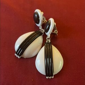 Black and white clip-on earrings
